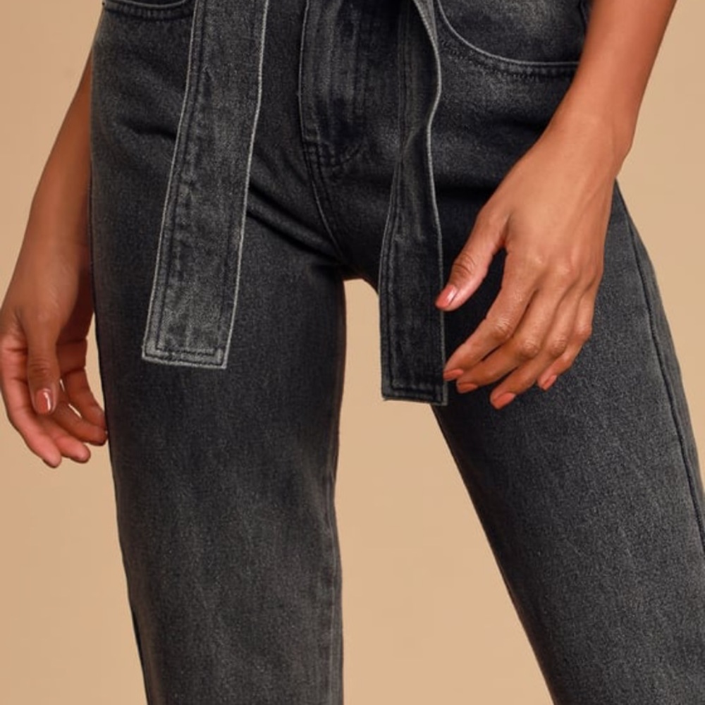 Mickie Grey High Waisted Self Tie Cropped Jeans - Picture 2 of 5